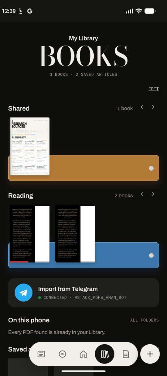 Stack Library screen