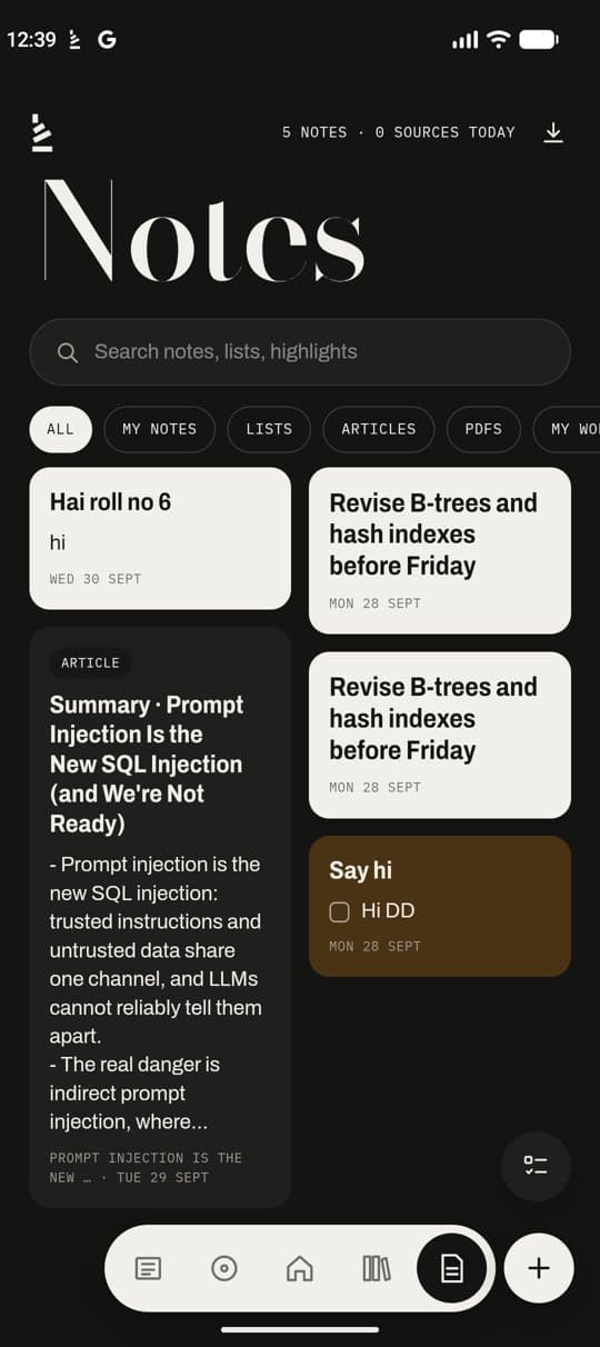 Stack Notes screen