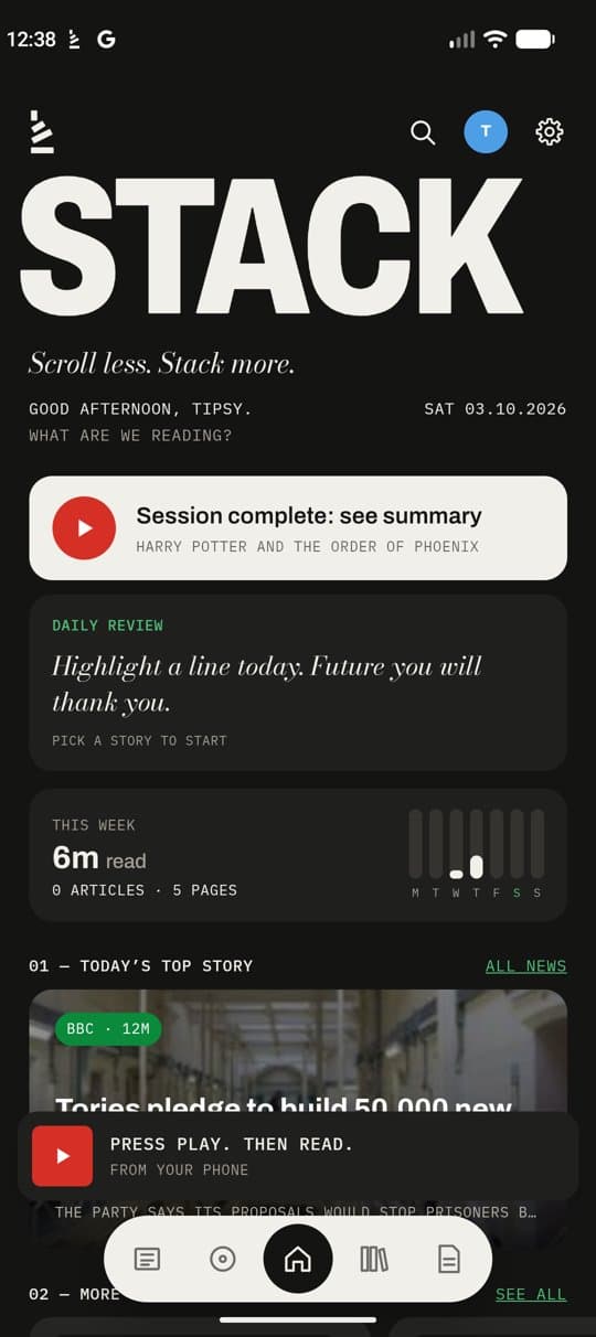 Stack Today screen